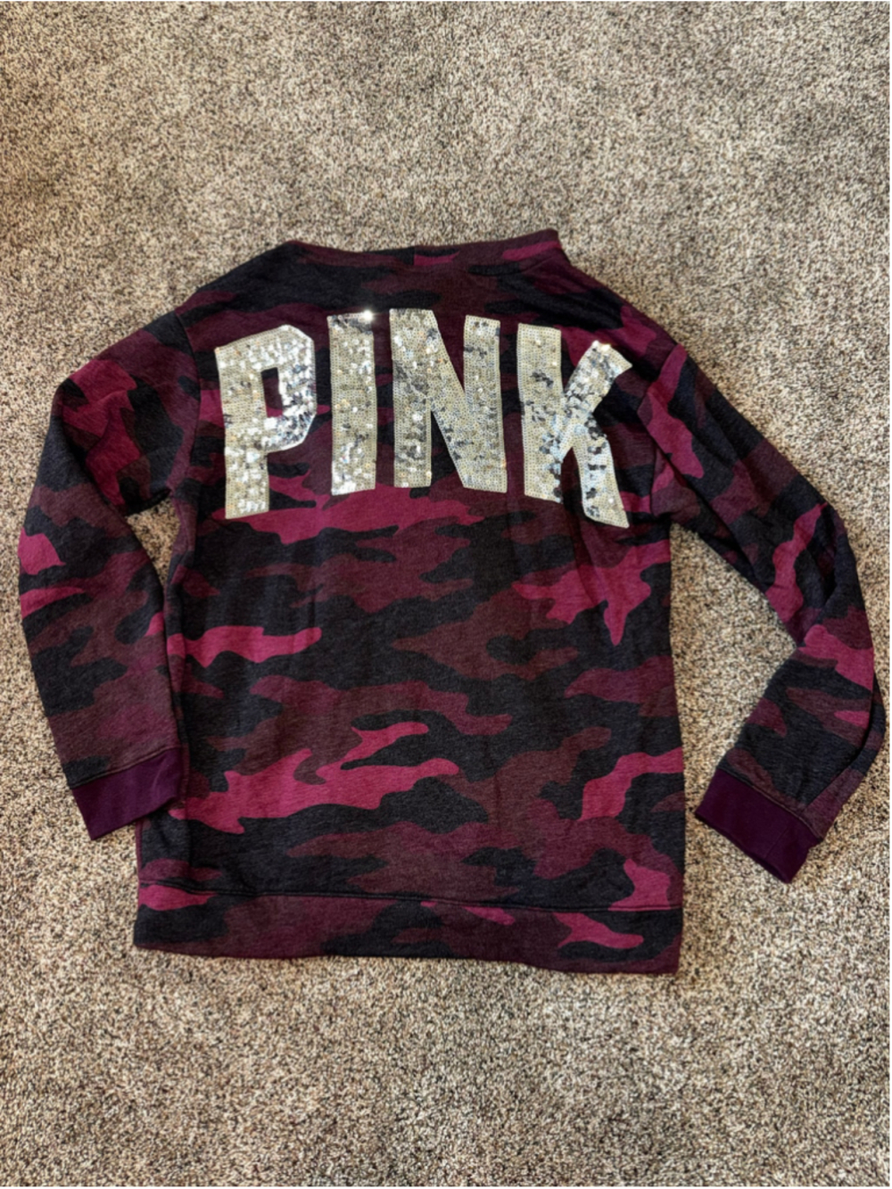 Women's Victoria's Secret PINK Camo Sweatshirt Burgundy Black Size M